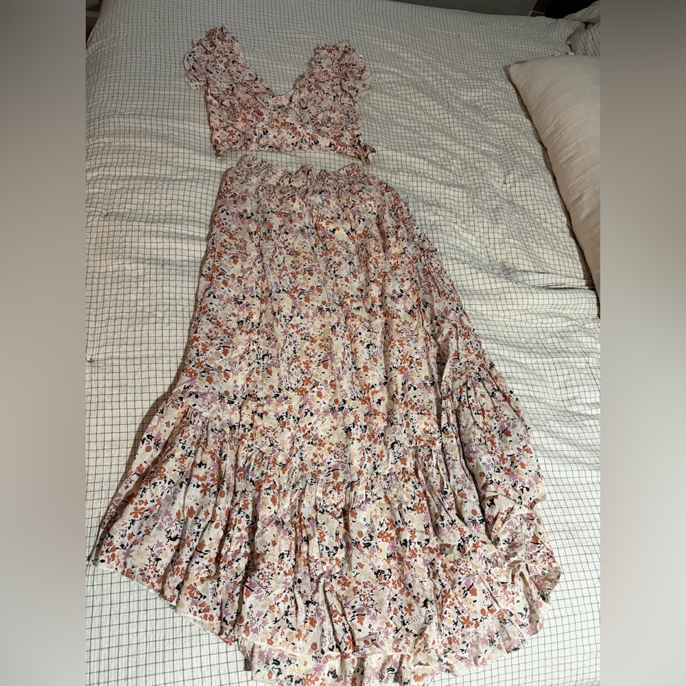 Free People Floral Two-Piece Top + Maxi Skirt